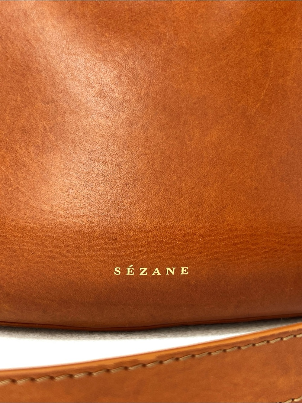 Sezane Farrow Bag Natural (Brown) Heritage Leather Bucket Shape Handbag - Picture 8 of 15